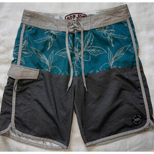 Ron Jon Surf Shop Gray & Floral Print With Pocket Board Shorts- 31(M)